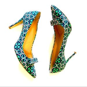 J. Crew Bow Top Heels, Blue and Green